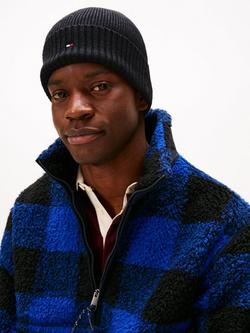 Tommy Hilfiger Cotton Cashmere Blend Embroidered Flag Beanie - view 2, Charcoal Gray