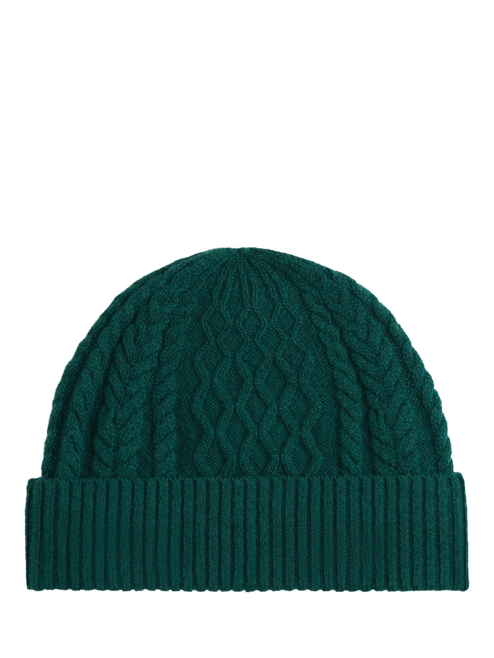 Product image 3 of 3, which shows Tommy Hilfiger Wool Blend Crest Cable Knit Beanie, Green/Yellow, One Size