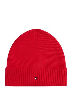 Tommy Hilfiger Cotton Cashmere Blend Embroidered Flag Beanie, Primary Red