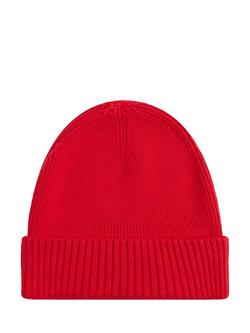 Tommy Hilfiger Cotton Cashmere Blend Embroidered Flag Beanie - view 2, Primary Red