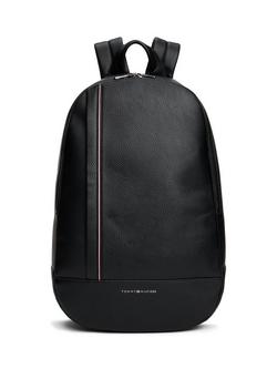Tommy Hilfiger Metal Logo Pebble Grain Backpack, Black, Black