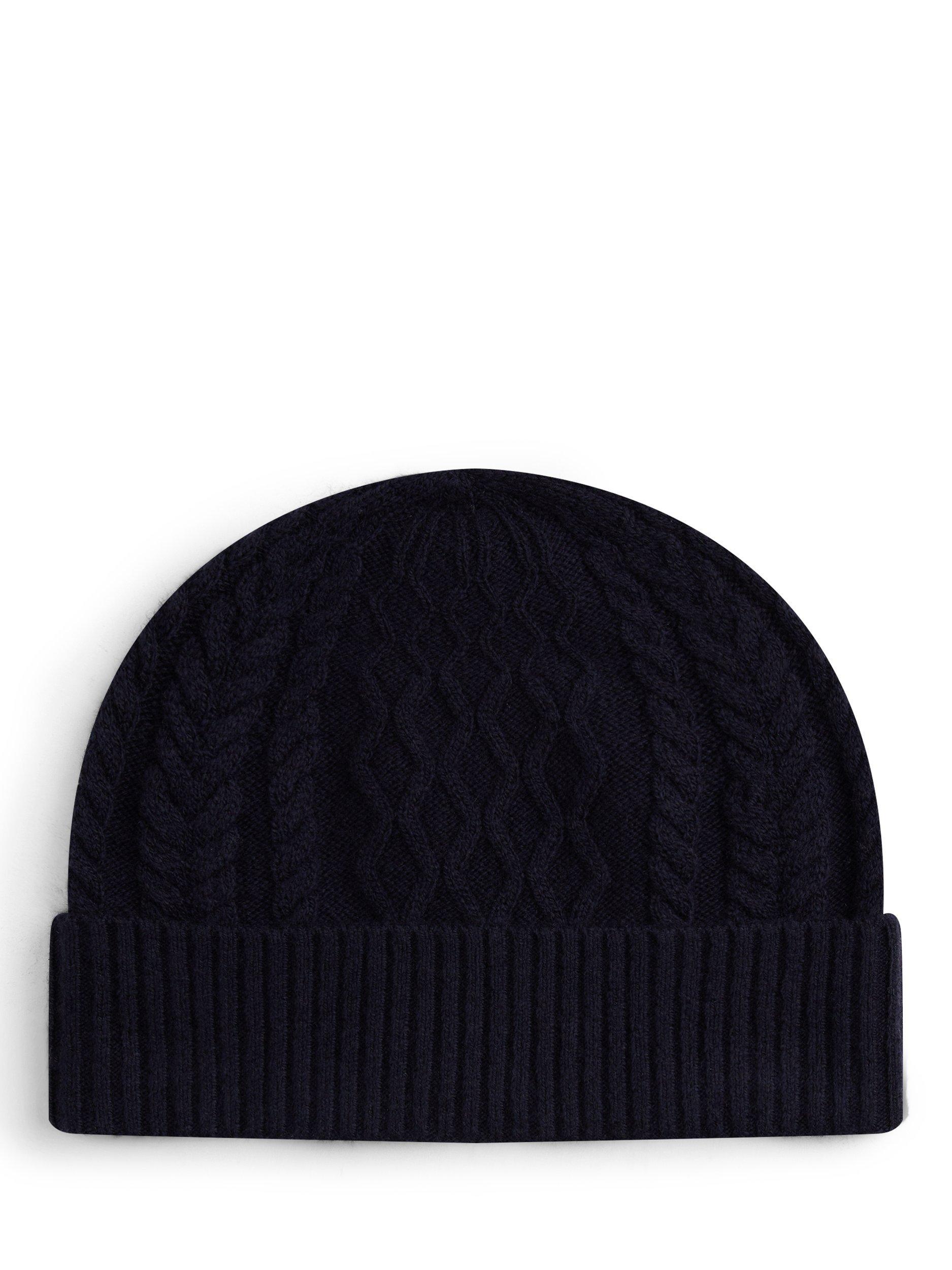 Product image 2 of 4, which shows Tommy Hilfiger Wool Blend Crest Cable Knit Beanie, Space Blue/Red, One Size