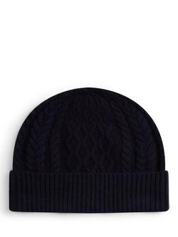 Tommy Hilfiger Wool Blend Crest Cable Knit Beanie - view 2, Space Blue/Red