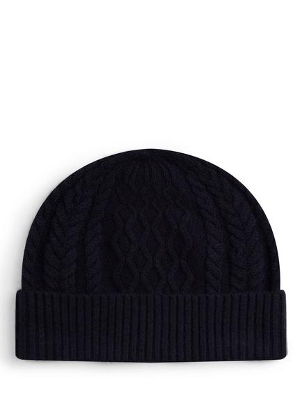 Tommy Hilfiger Wool Blend Crest Cable Knit Beanie - view 2, Space Blue/Red