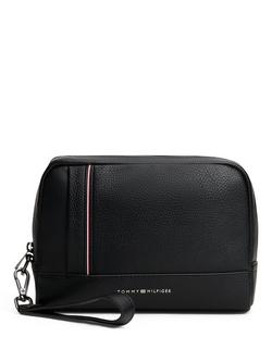 Tommy Hilfiger Pebble Grain Signature Tape Pouch, Black, Black