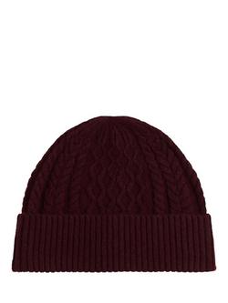 Tommy Hilfiger Wool Blend Crest Cable Knit Beanie - view 2, Deep Burgundy/Blue