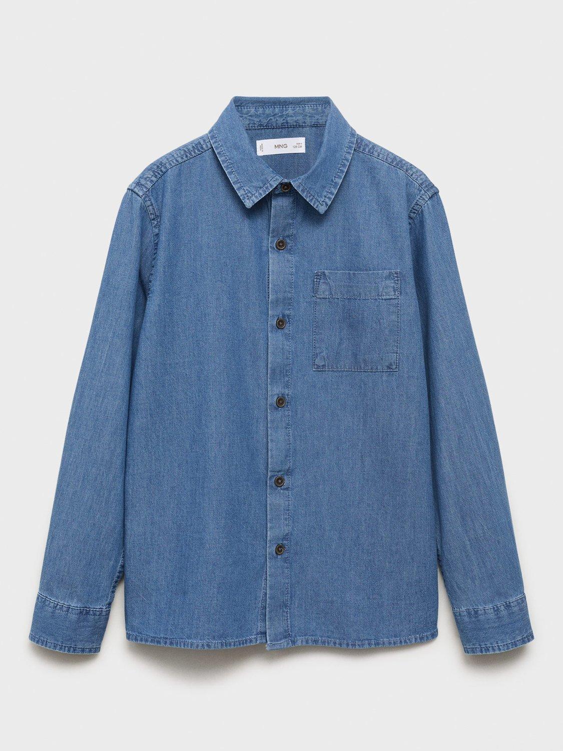Product image 1 of 4, which shows Mango Kids' Toni Cotton Long Sleeve Collar Shirt , Open Blue, 10 years