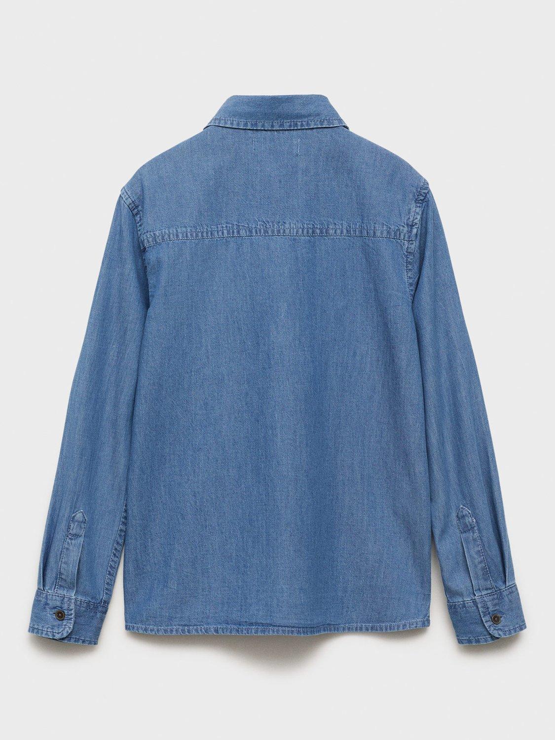Product image 2 of 4, which shows Mango Kids' Toni Cotton Long Sleeve Collar Shirt , Open Blue, 10 years