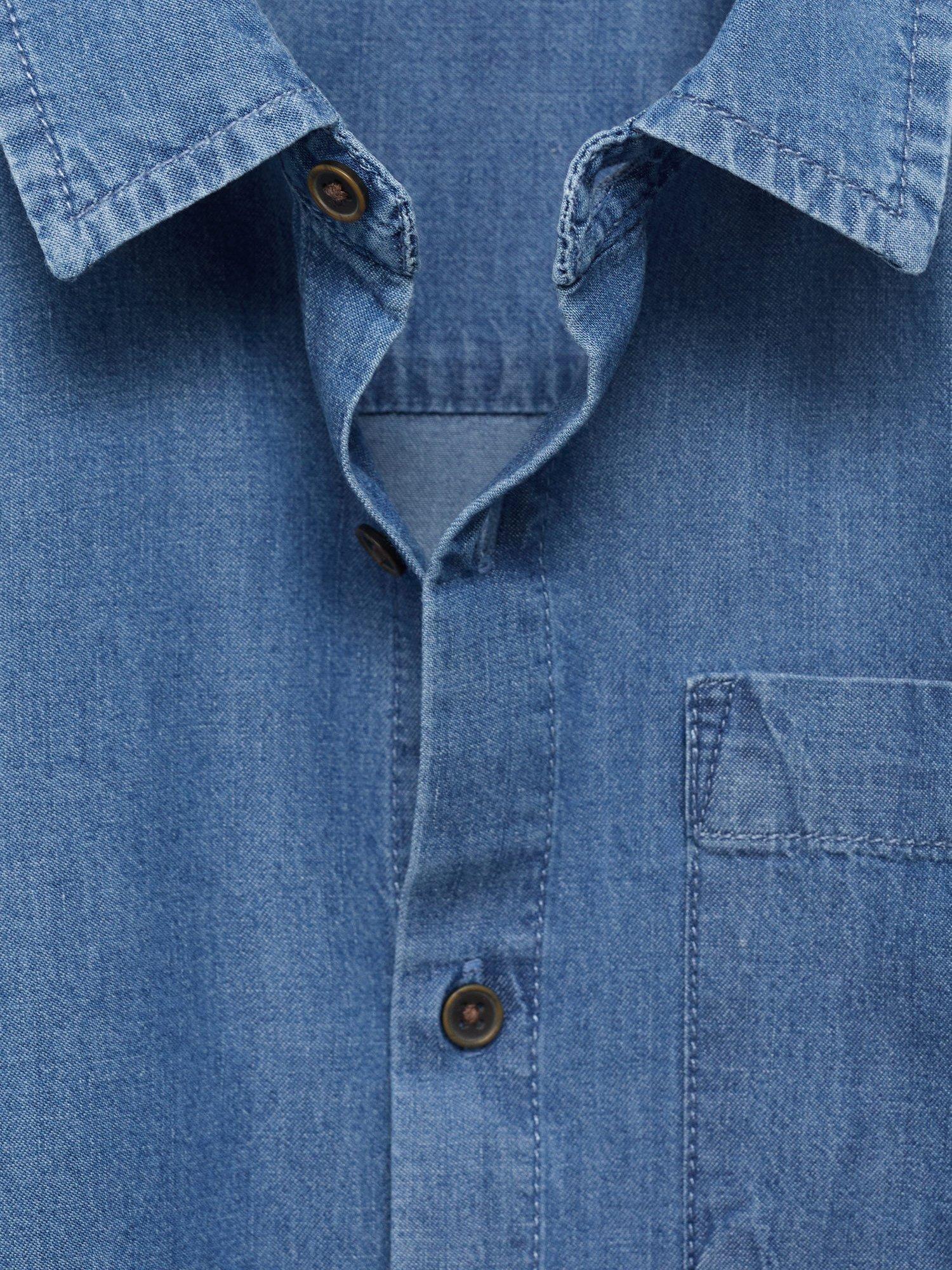 Product image 4 of 4, which shows Mango Kids' Toni Cotton Long Sleeve Collar Shirt , Open Blue, 10 years
