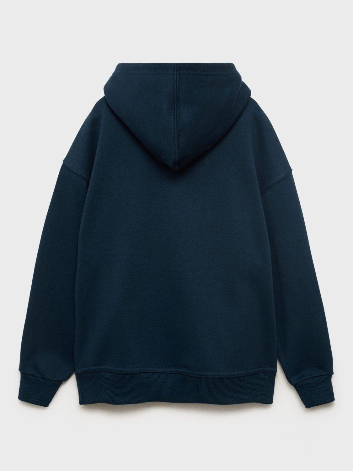 Product image 3 of 5, which shows Mango Kids' Cotton Blend Slogan Hoodie, Navy, 5-6 years