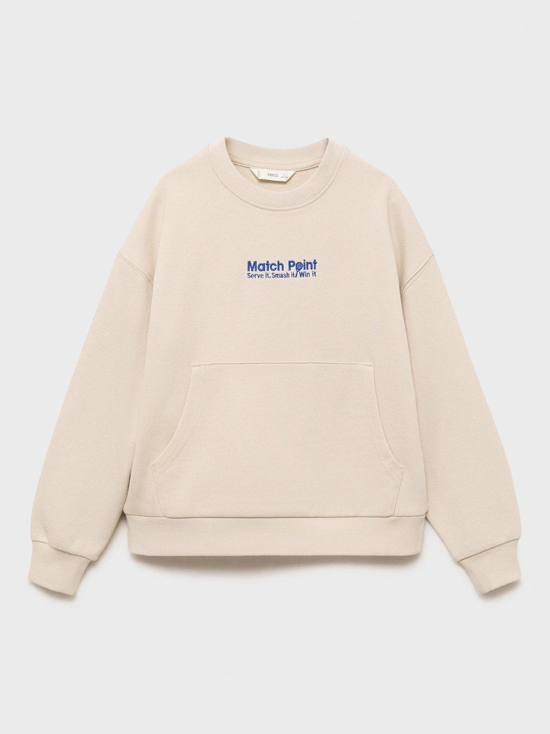 Product image 1 of 4, which shows Mango Kids' Cotton Bold Graphic Crew Neck Sweatshirt, Light Pastel Brown, 9-10 years