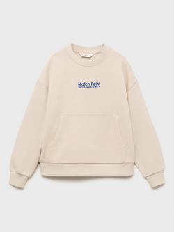 Mango Kids' Cotton Bold Graphic Crew Neck Sweatshirt, Light Pastel Brown