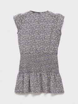 Mango Kids' Bilma Cap Sleeve Floral Dress, Navy, Navy