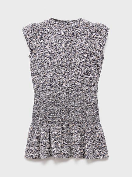 Mango Kids' Bilma Cap Sleeve Floral Dress, Navy, Navy