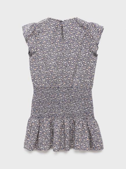 Mango Kids' Bilma Cap Sleeve Floral Dress, Navy - view 2, Navy