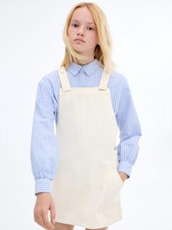 Mango Kids' Harper Cotton Sleeveless Pinafore Dress, Light Beige, Light Beige