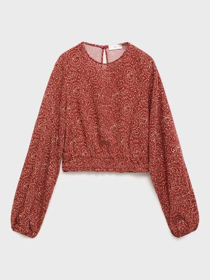 Mango Kids' Lolita Puff Sleeve Blouse, Medium Orange, Medium Orange