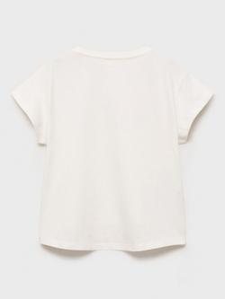 Mango Kids' Grace Cotton Short Sleeved Floral T-Shirt, Natural White - view 2, Natural White
