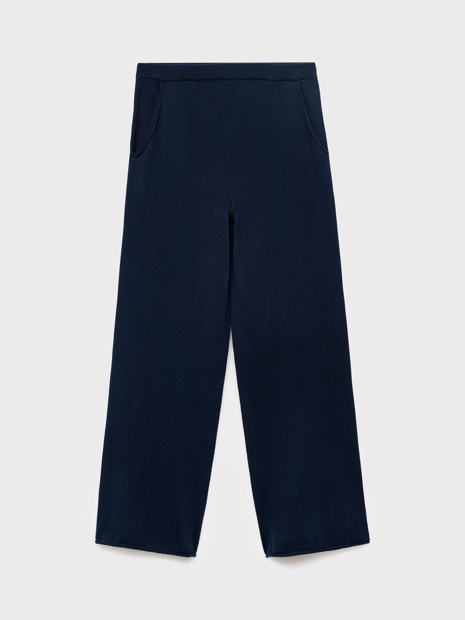 Product image 1 of 4, which shows Mango Kids' Megan Cotton Knit Trousers, Navy, 7-8 years