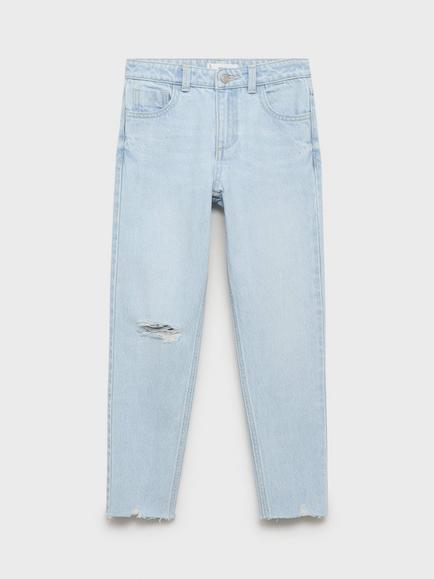 Mango Kids' Mom Fit Decorative Fit Jeans - view 2, Open Blue