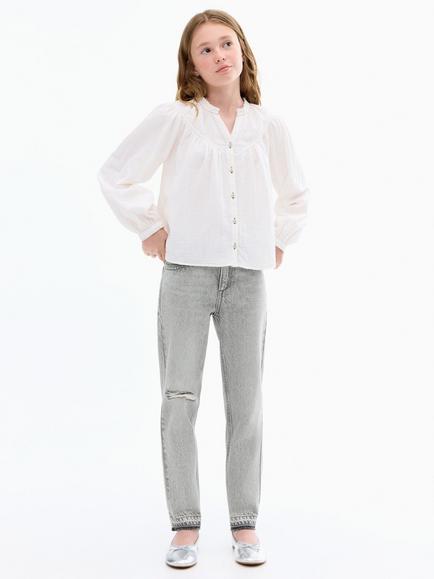 Mango Kids' Mom Fit Decorative Fit Jeans, Open Grey