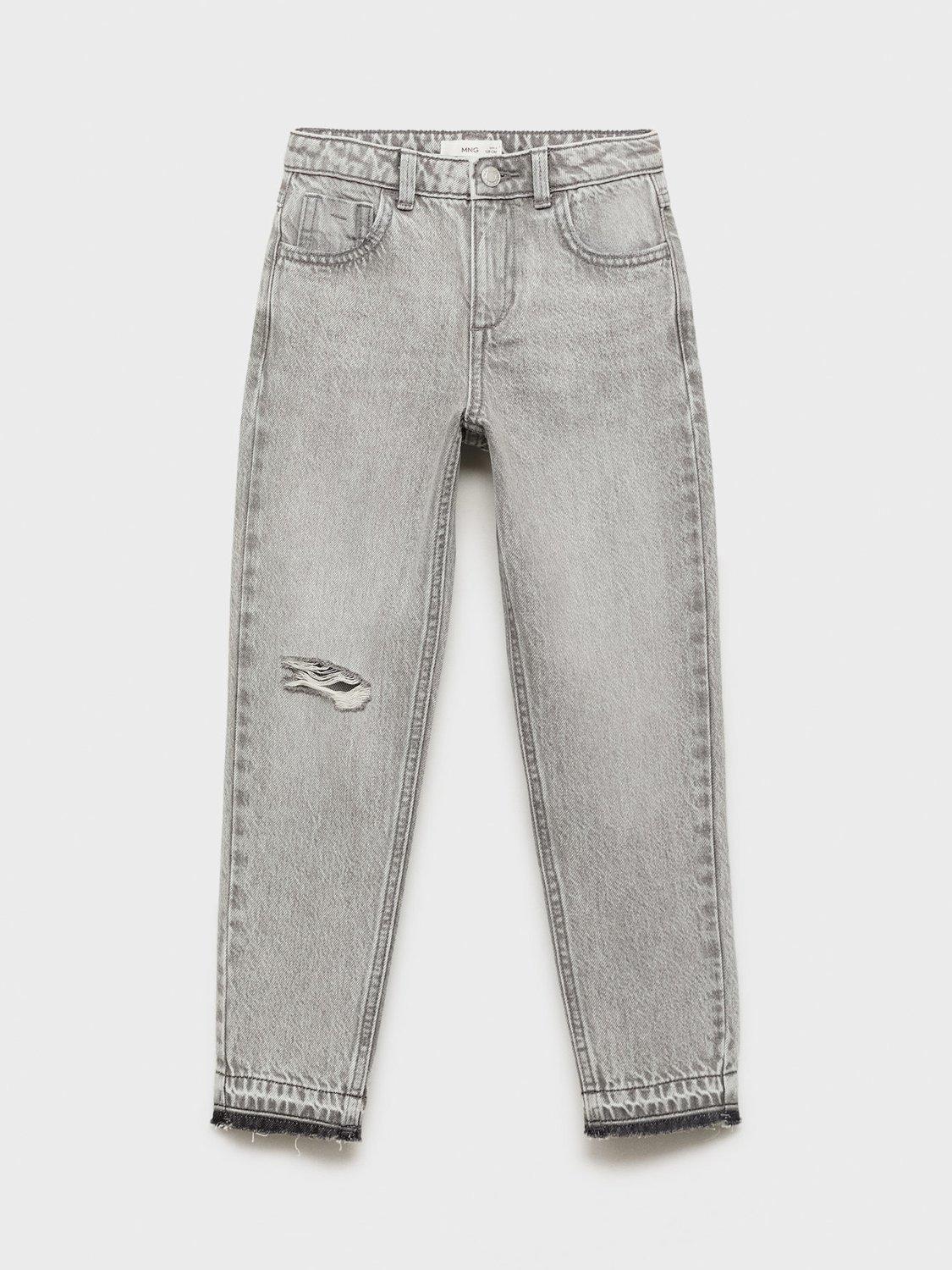 Product image 2 of 5, which shows Mango Kids' Mom Fit Decorative Fit Jeans, Open Grey, 7 years