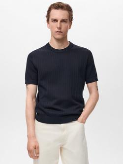 Mango Puntet Cotton Regular Fit Short Sleeve Knit T-Shirt, Navy