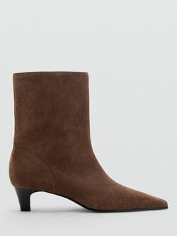 Mango Collin Suede Kitten Heel Ankle Boots, Pastel Brown, Pastel Brown