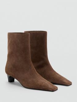 Mango Collin Suede Kitten Heel Ankle Boots, Pastel Brown - view 2, Pastel Brown