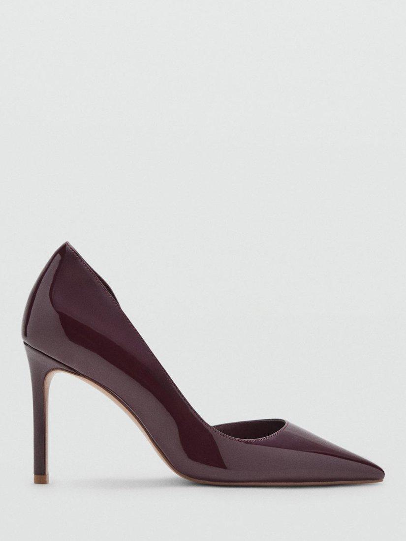 Product image 1 of 4, which shows Mango Audrey Asymmetric Side Pointed Heeled Courts, Dark Red, 2