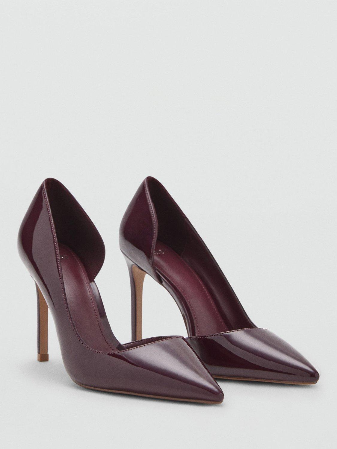 Product image 2 of 4, which shows Mango Audrey Asymmetric Side Pointed Heeled Courts, Dark Red, 2
