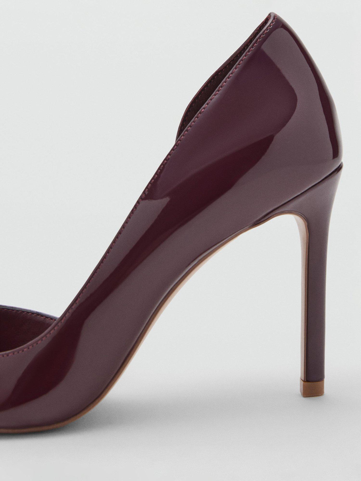 Product image 3 of 4, which shows Mango Audrey Asymmetric Side Pointed Heeled Courts, Dark Red, 2