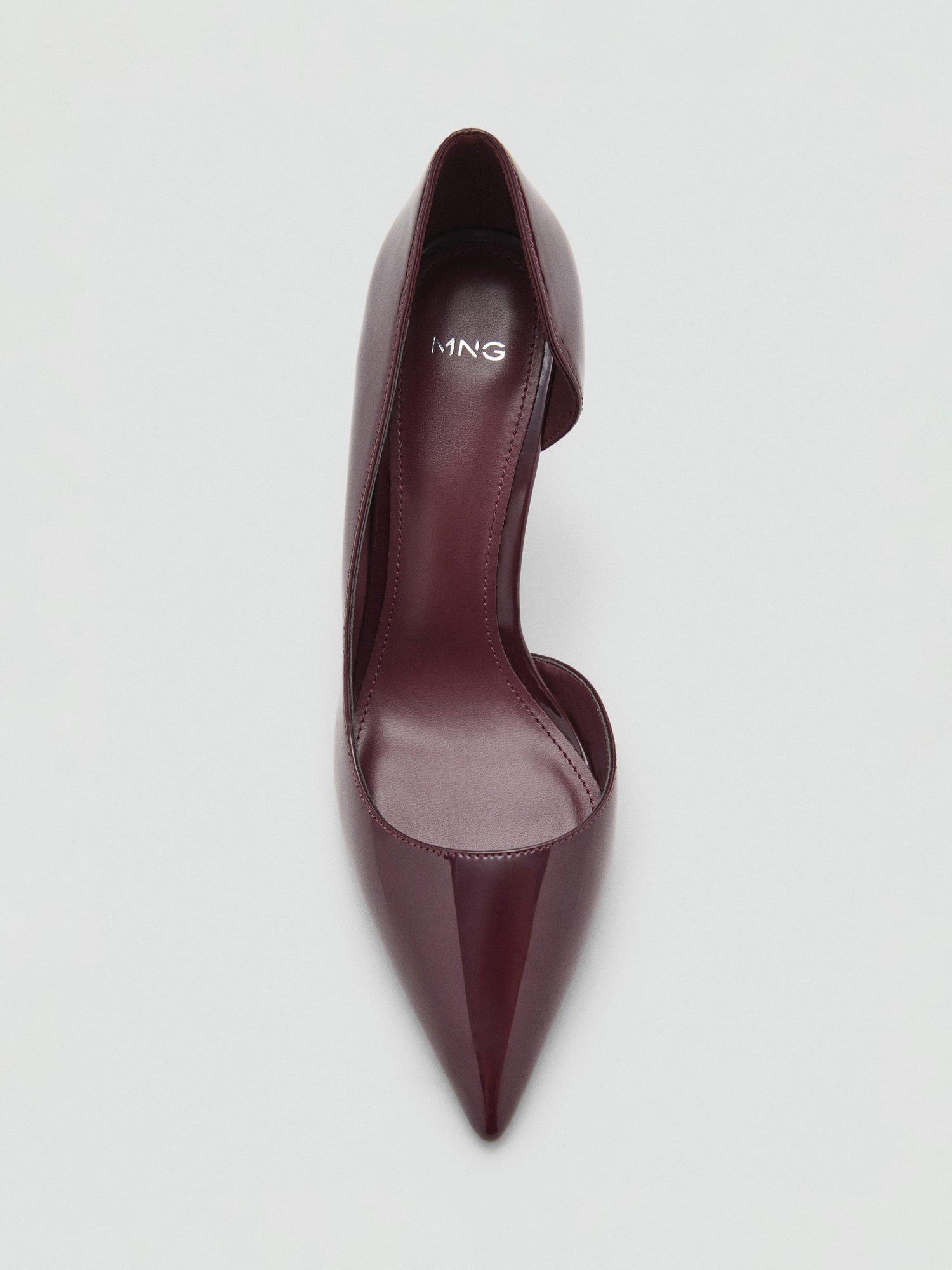 Product image 4 of 4, which shows Mango Audrey Asymmetric Side Pointed Heeled Courts, Dark Red, 2