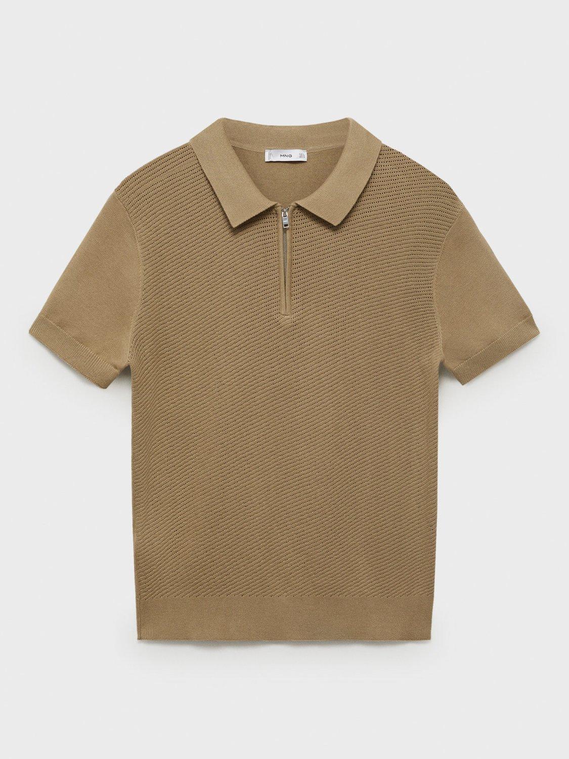 Product image 3 of 8, which shows Mango Canario Half Zip Cotton Polo Shirt, Light Beige, L