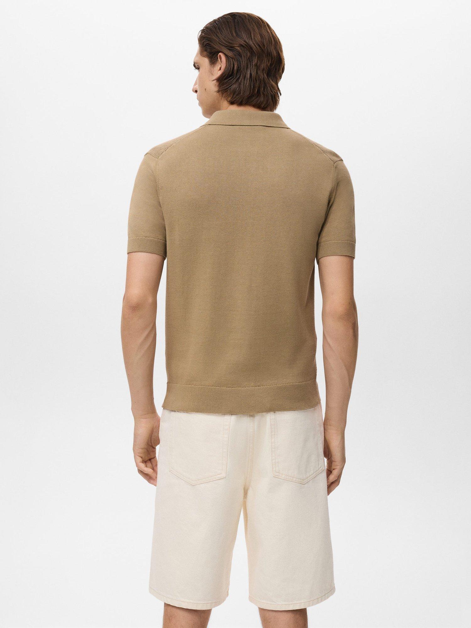 Product image 4 of 8, which shows Mango Canario Half Zip Cotton Polo Shirt, Light Beige, L