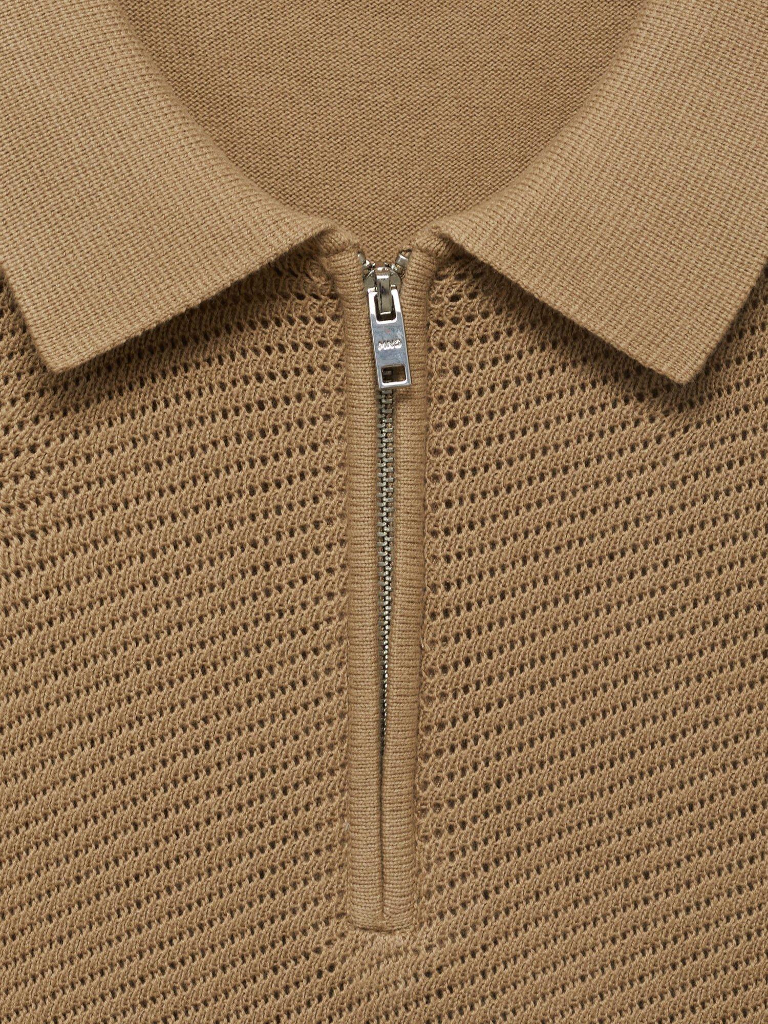 Product image 8 of 8, which shows Mango Canario Half Zip Cotton Polo Shirt, Light Beige, L