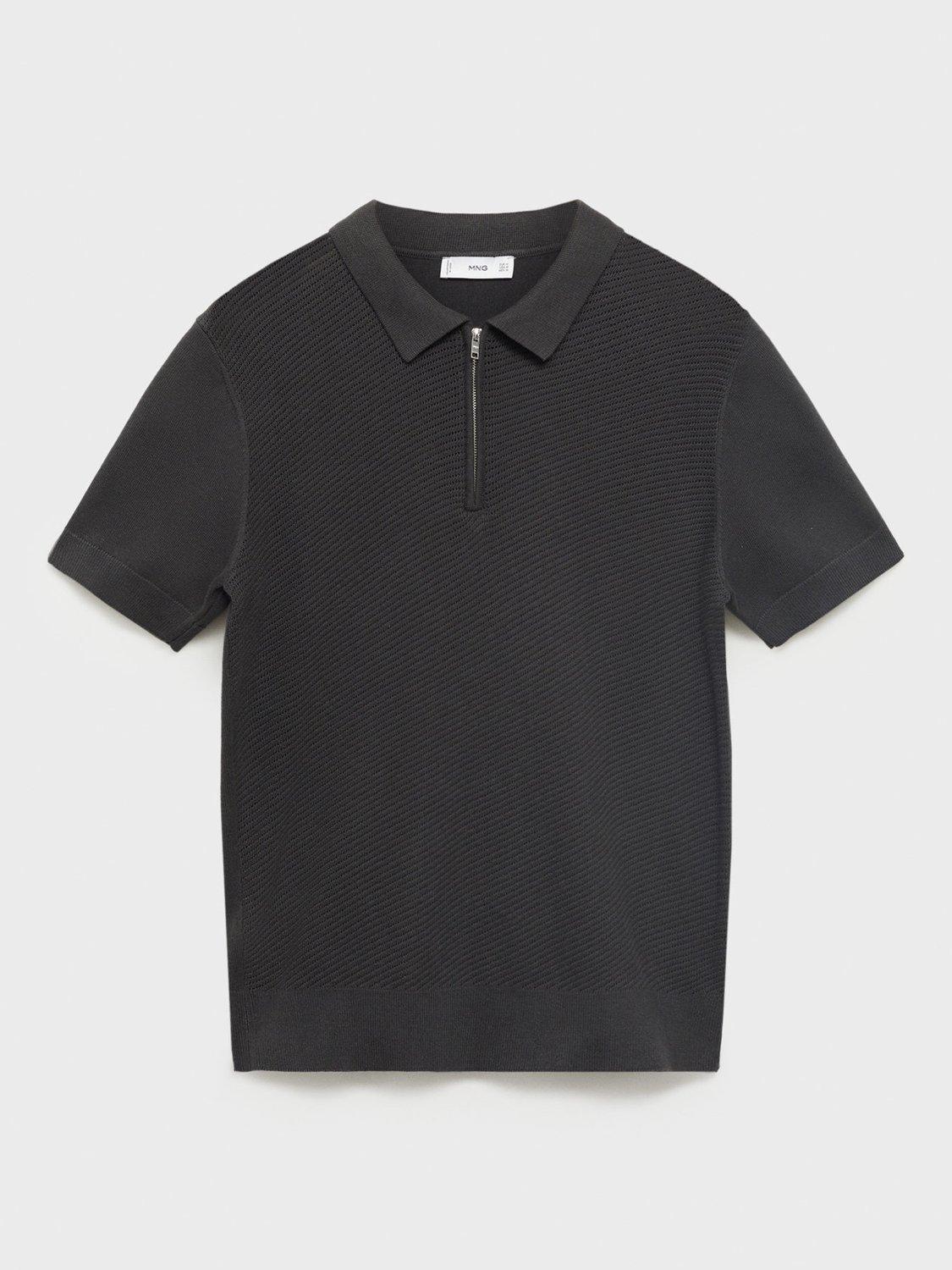 Product image 3 of 8, which shows Mango Canario Half Zip Cotton Polo Shirt, Charcoal, S