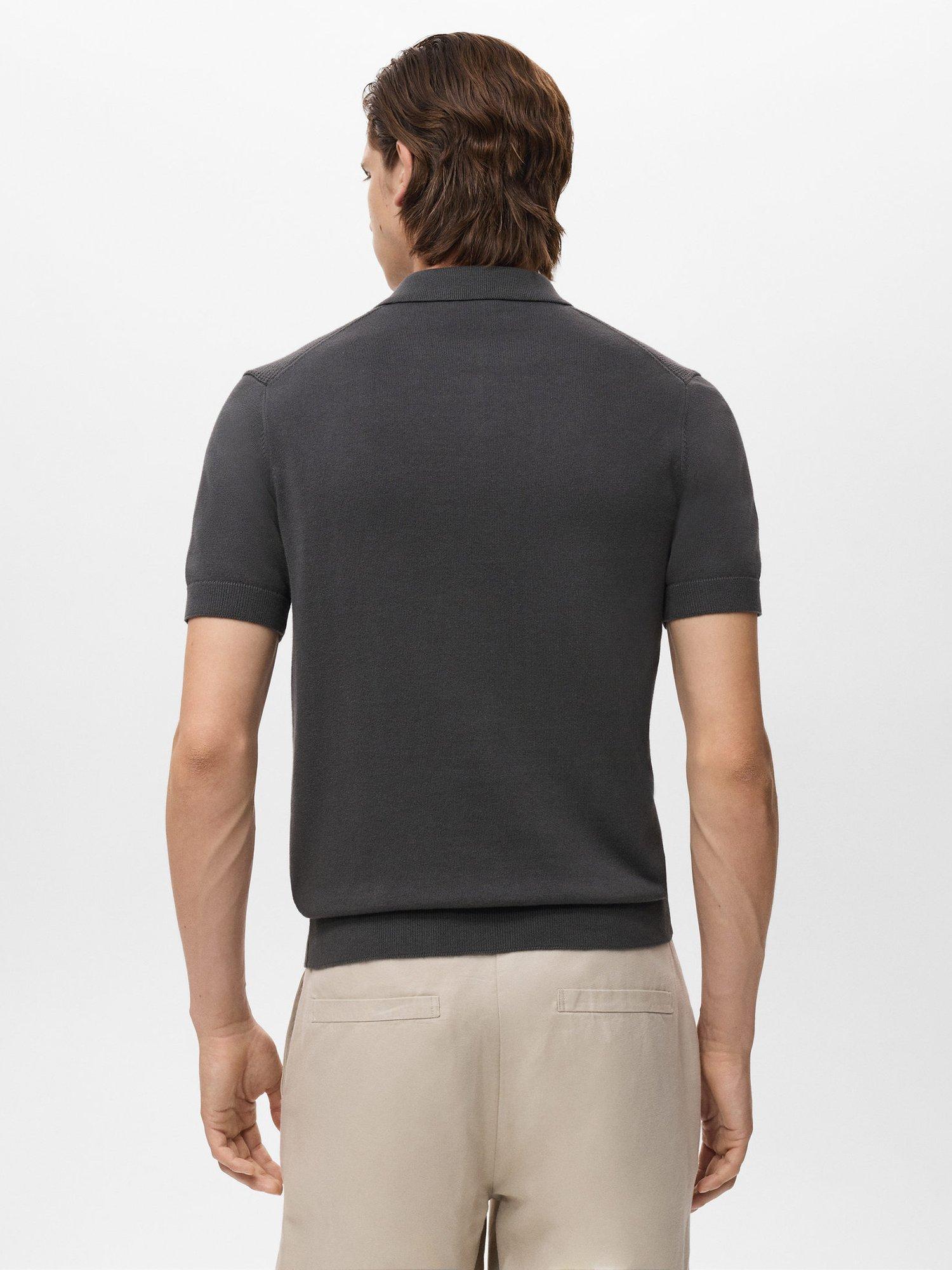 Product image 4 of 8, which shows Mango Canario Half Zip Cotton Polo Shirt, Charcoal, S