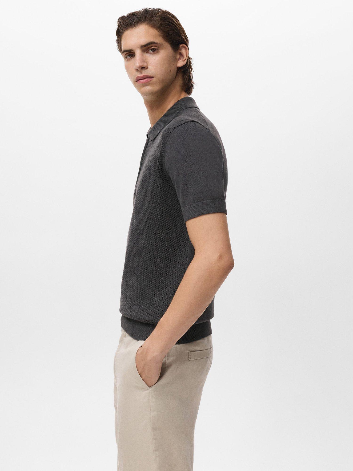 Product image 7 of 8, which shows Mango Canario Half Zip Cotton Polo Shirt, Charcoal, S