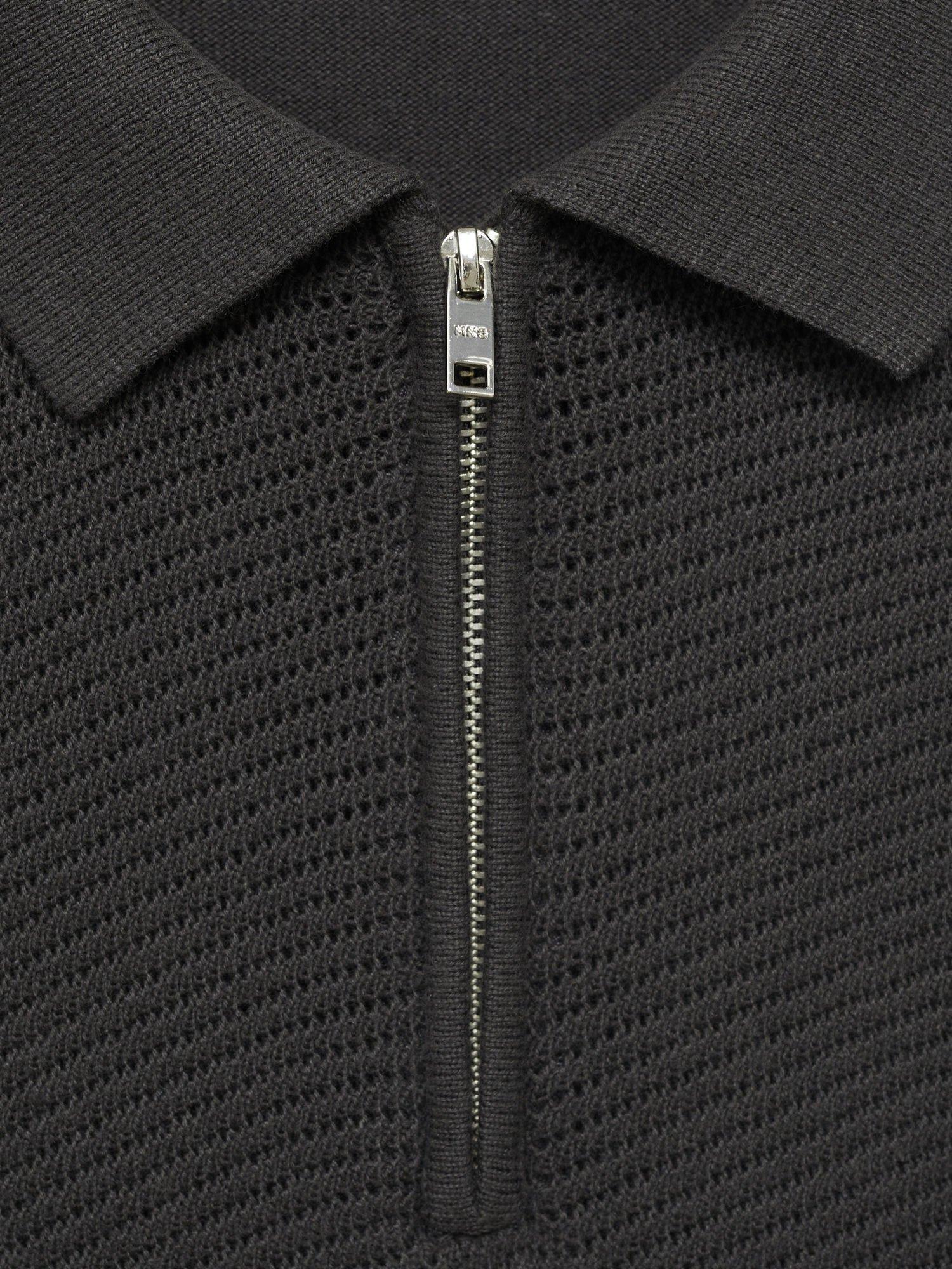 Product image 8 of 8, which shows Mango Canario Half Zip Cotton Polo Shirt, Charcoal, S