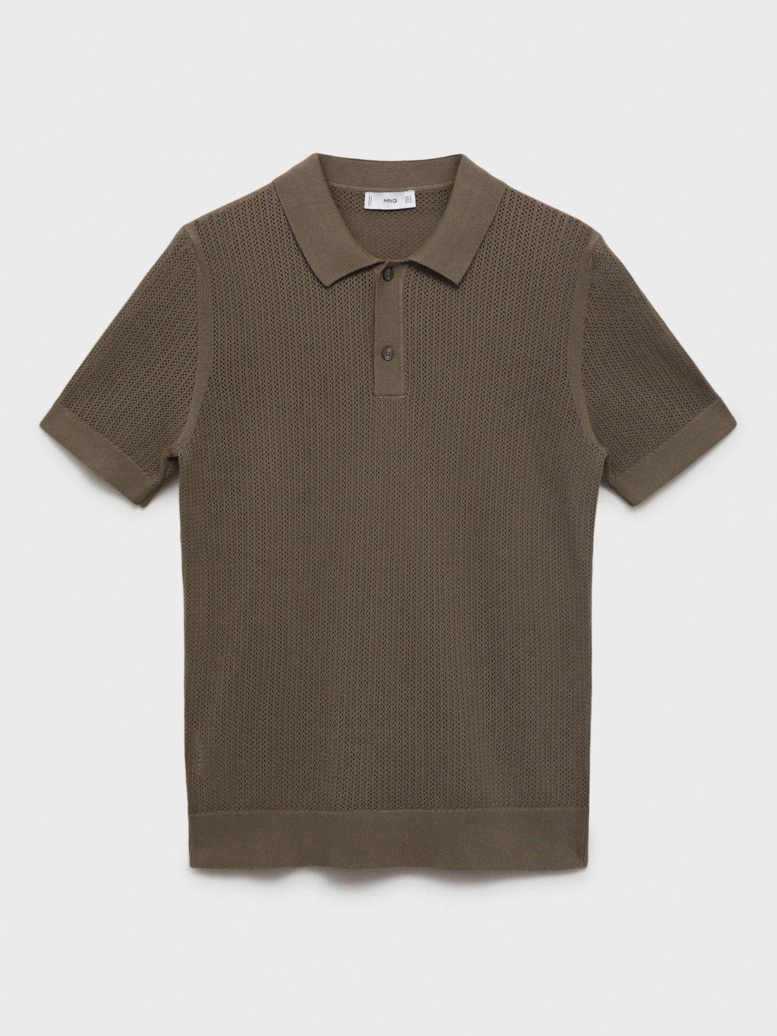 Product image 3 of 8, which shows Mango Cotton Regular Fit Short Sleeve Pointele Knit Polo Shirt, Dark Green, L