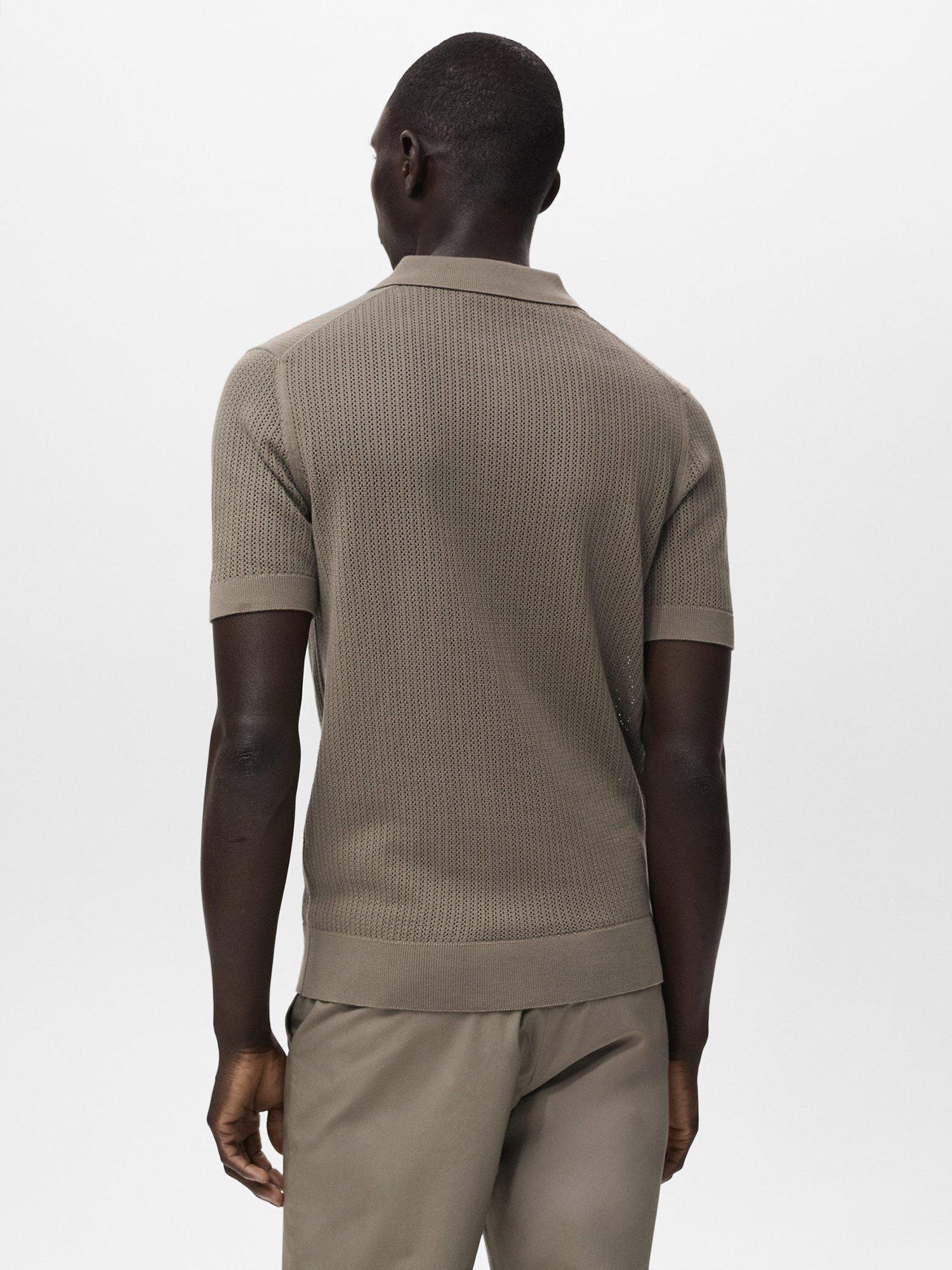 Product image 4 of 8, which shows Mango Cotton Regular Fit Short Sleeve Pointele Knit Polo Shirt, Dark Green, L