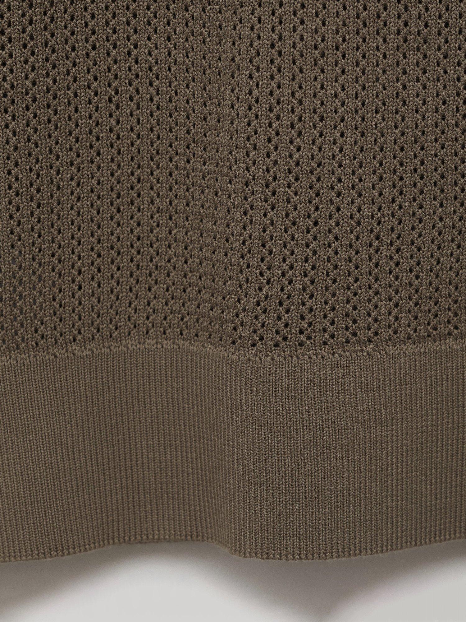 Product image 5 of 8, which shows Mango Cotton Regular Fit Short Sleeve Pointele Knit Polo Shirt, Dark Green, L