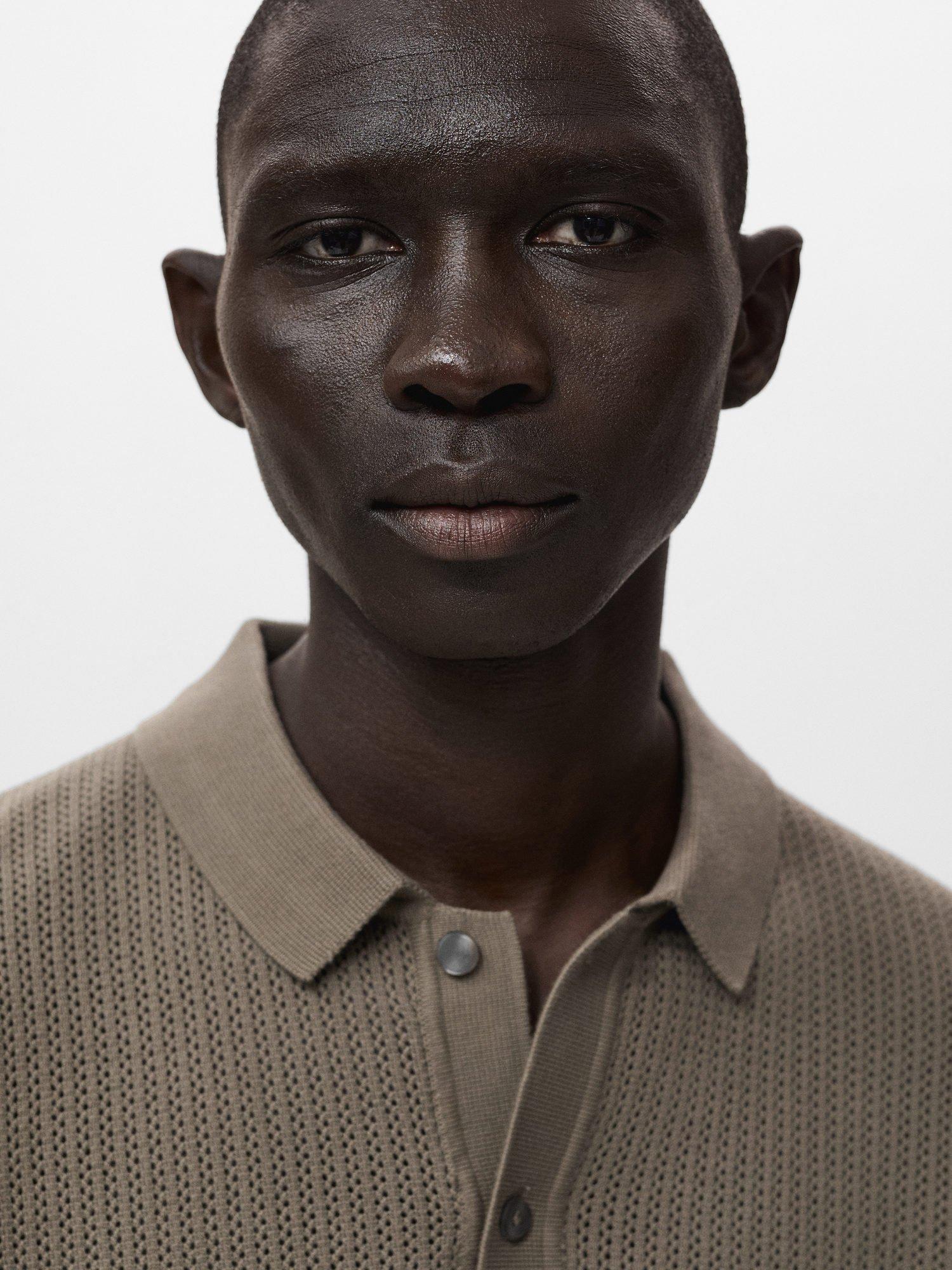 Product image 6 of 8, which shows Mango Cotton Regular Fit Short Sleeve Pointele Knit Polo Shirt, Dark Green, L