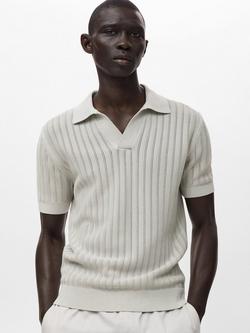 Mango Onda Cotton Regular Fit Short Sleeve Open Neck Knit Polo Shirt, Natural White