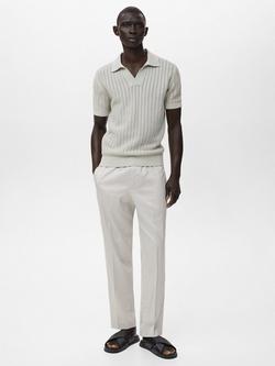 Mango Onda Cotton Regular Fit Short Sleeve Open Neck Knit Polo Shirt - view 2, Natural White