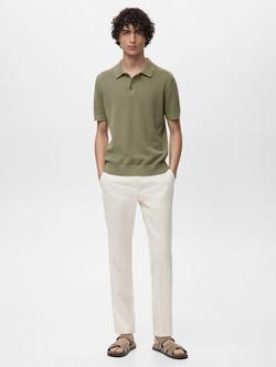 Mango Cotton Regular Fit Short Sleeve Pointele Knit Polo Shirt - view 2, Green