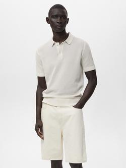 Mango Cotton Regular Fit Short Sleeve Pointele Knit Polo Shirt, Natural White