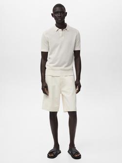 Mango Cotton Regular Fit Short Sleeve Pointele Knit Polo Shirt - view 2, Natural White