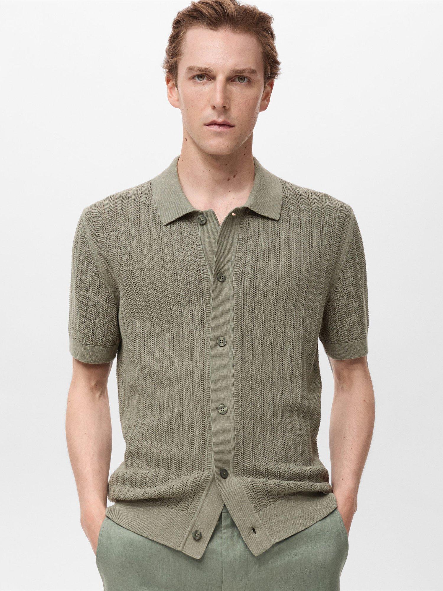 Product image 1 of 9, which shows Mango Onda Cotton Regular Fit Knitted Shirt, Beige Khaki, S